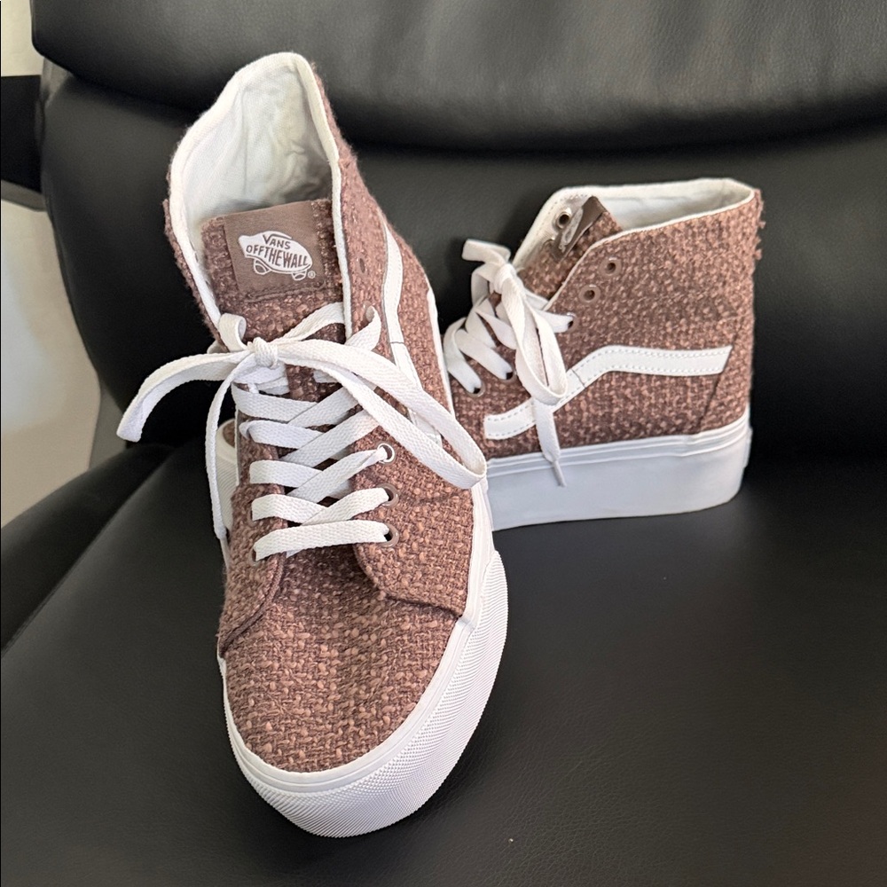 Vans Women’s High-Top Sneakers in Rose Brown with White Stripe